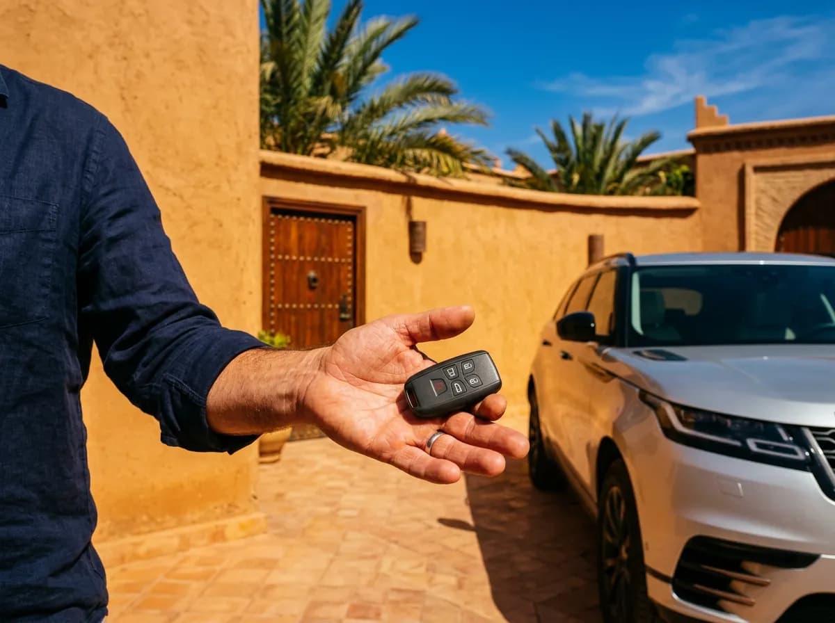Vérification de l'état des lieux à la remise d'un véhicule Marrakesh Car Rental à Marrakech