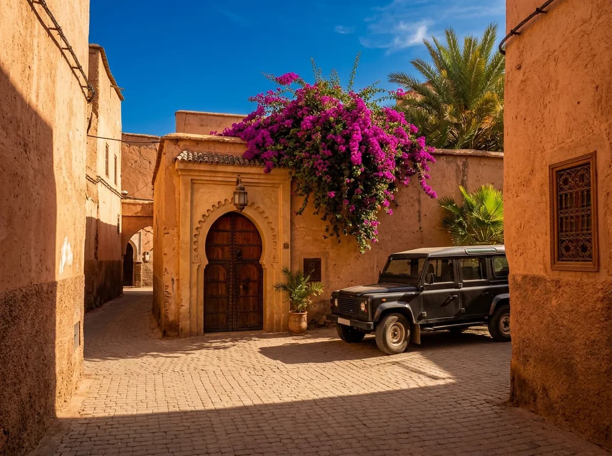 Le ksar fortifié d'Aït Ben Haddou vu depuis le lit de l'oued