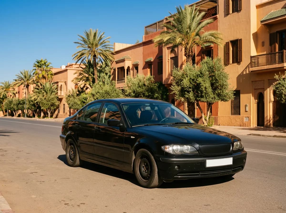 Voiture avec chauffeur garée devant un riad dans la médina de Marrakech
