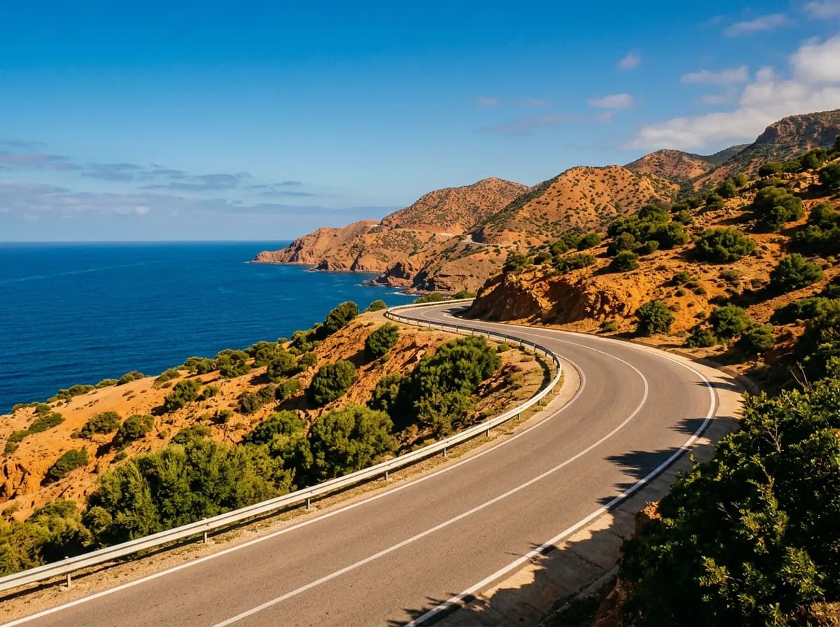 Voiture de location garée sur la corniche d'Agadir au bout de l'autoroute A7