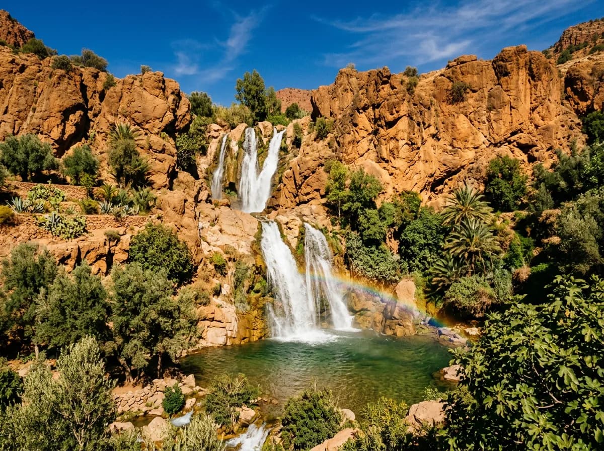 Cascades d'Ouzoud avec une voiture de location garée à proximité